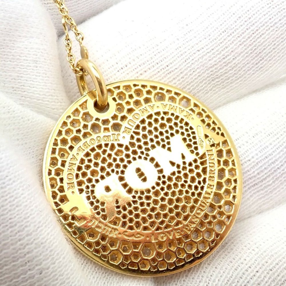 Pasquale Bruni 18k Yellow Gold Large Diamond + Sapphire Amore Pendant Necklace - Picture 10 of 12